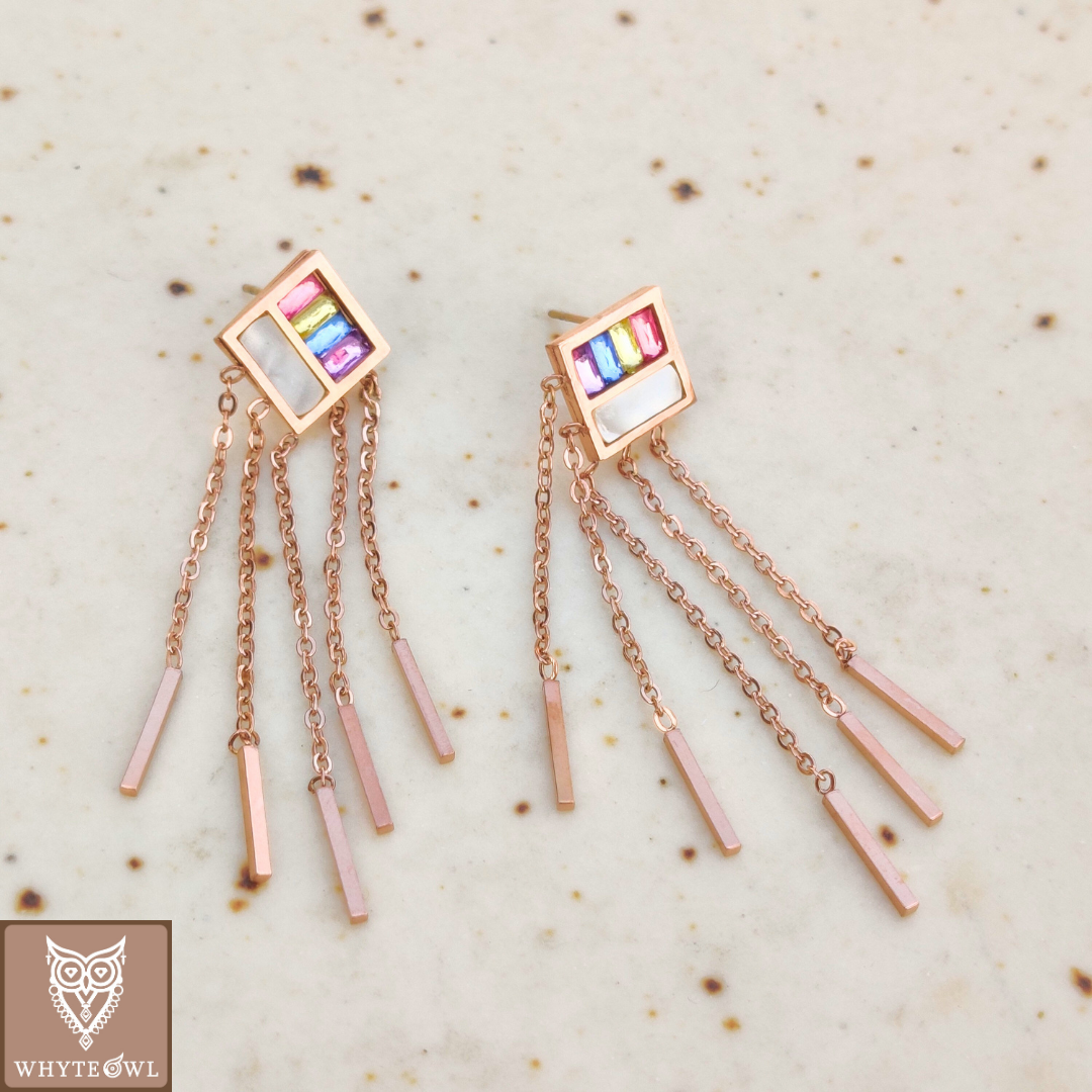 Multicolor Square Strands Earrings