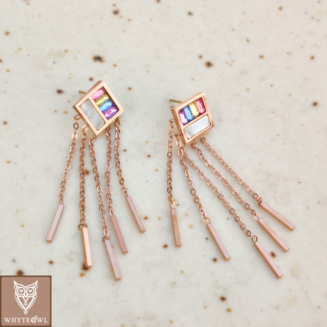 Multicolor Square Strands Earrings