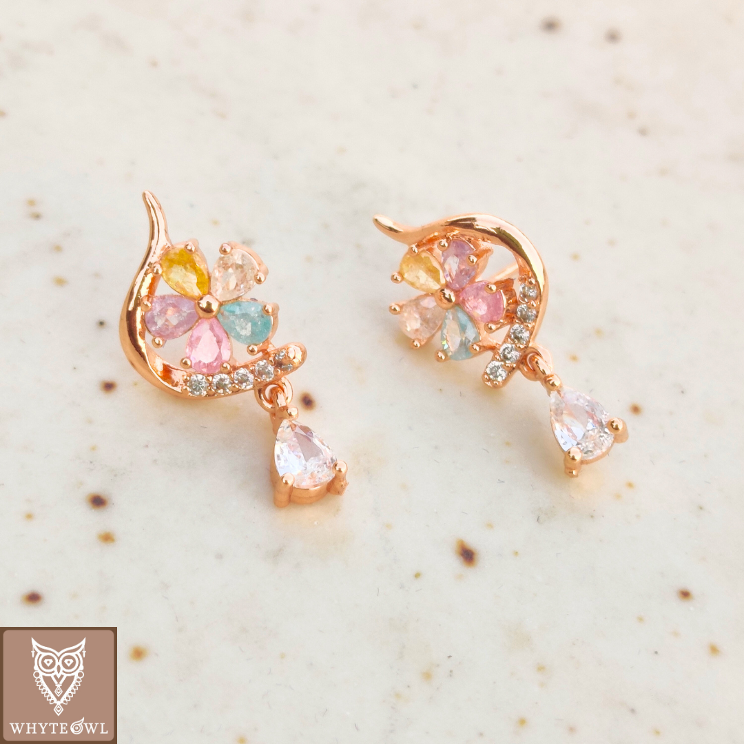 Multistine Flower Studs With Dropstone