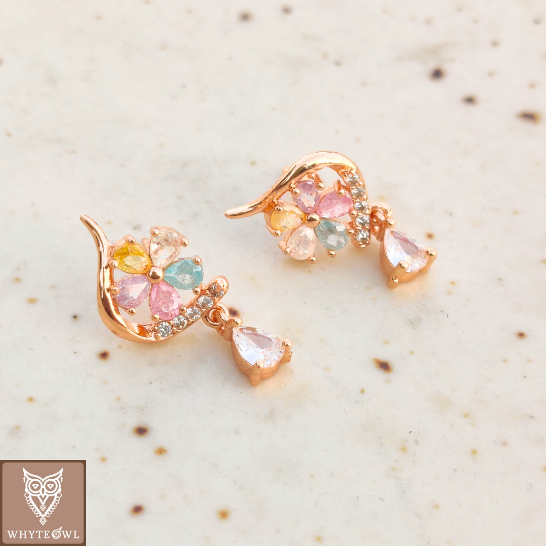 Multistine Flower Studs With Dropstone