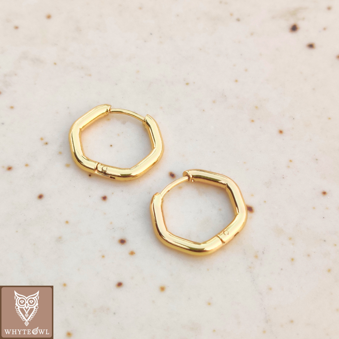 Hexagon Gold Hoops