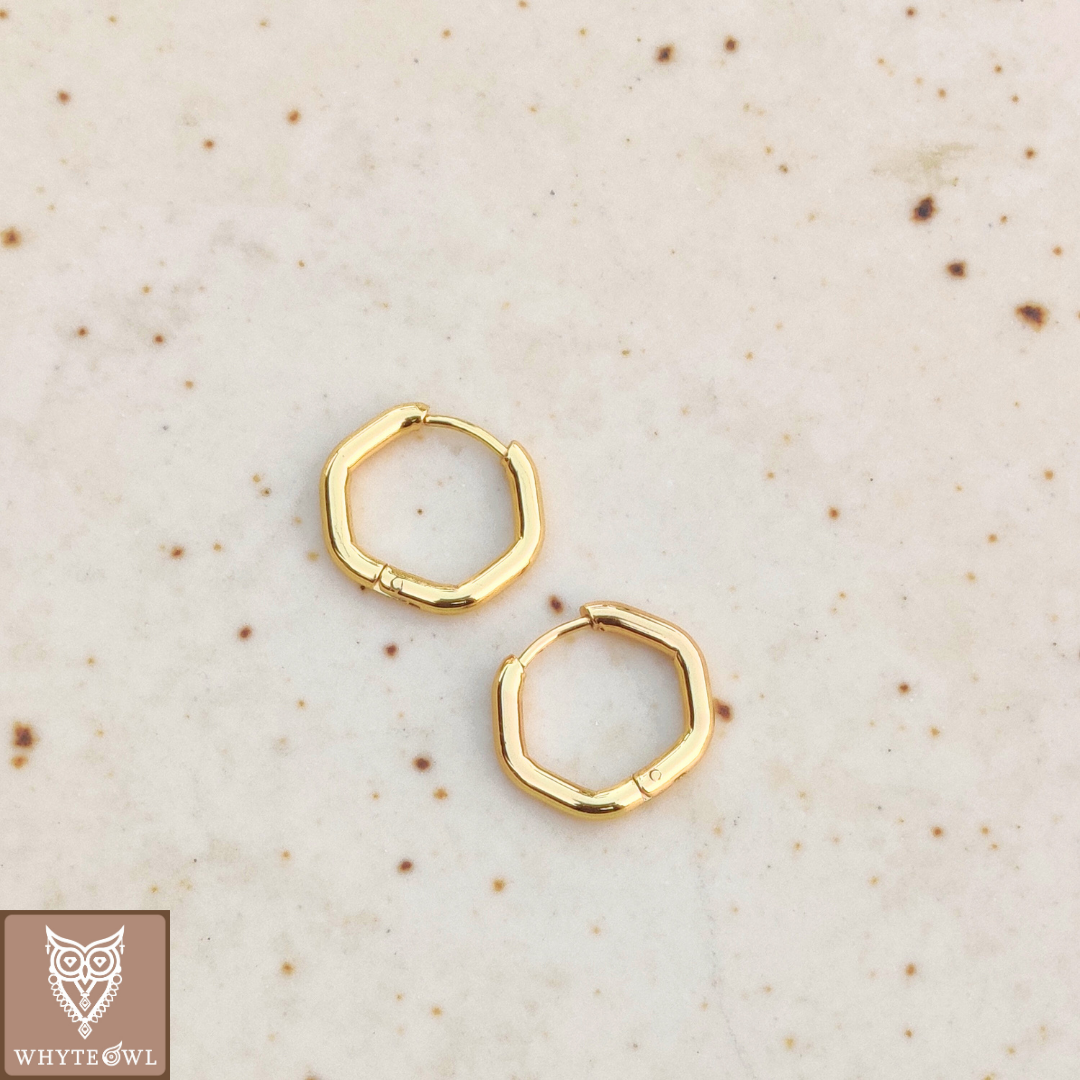 Hexagon Gold Hoops